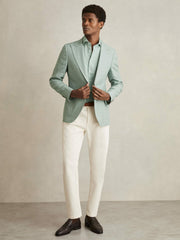 Reiss | Linen Button-Through Shirt in Ocean Green