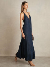 Reiss | Denim Halterneck Maxi Dress in Indigo