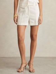 Reiss | Linen-Blend Tailored Shorts in White
