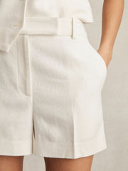 Reiss | Linen-Blend Tailored Shorts in White