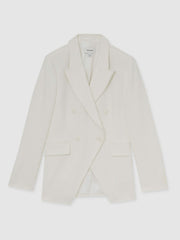 Reiss | Linen-Blend Double-Breasted Suit Jacket in White