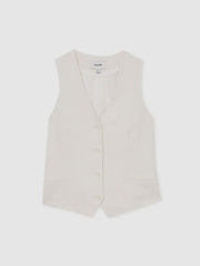 Reiss | Linen-Blend Button-Through Waistcoat in White