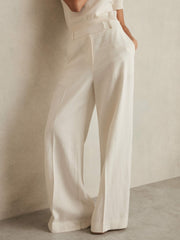 Reiss | Linen-Blend Wide-Leg Trousers in White