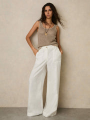 Reiss | Petite Linen Wide Leg Trousers in White