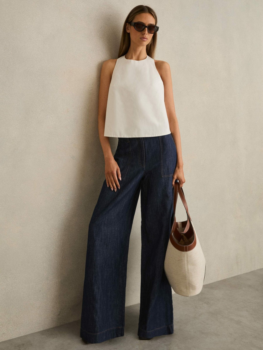 Reiss | Linen Wide Leg Trousers in Indigo