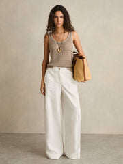 Reiss | Linen Wide Leg Trousers in White