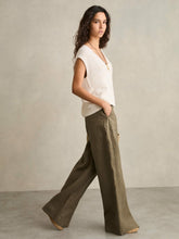 Reiss | Petite Linen Wide Leg Trousers in Khaki