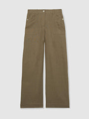 Reiss | Petite Linen Wide Leg Trousers in Khaki
