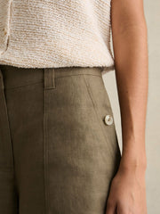 Reiss | Petite Linen Wide Leg Trousers in Khaki
