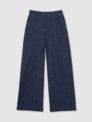 Reiss | Petite Linen Wide Leg Trousers in Indigo