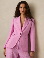 Reiss | Single Breasted Suit Jacket With Linen in Pink