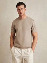 Reiss | Interlock Jersey Crew Neck T-Shirt in Taupe Brown