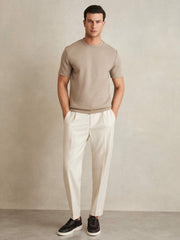 Reiss | Interlock Jersey Crew Neck T-Shirt in Taupe Brown