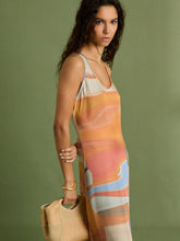 Reiss | Sunset Print Sleeveless Slip Dress in Coral