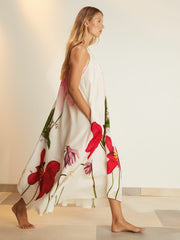 Reiss | NYBG Floral Print Maxi Dress With Linen in Ivory