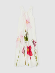 Reiss | NYBG Floral Print Maxi Dress With Linen in Ivory