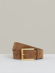 Reiss | Suede Square Roller Buckle Belt in Tan