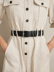 Reiss | Leather Square Roller Buckle Belt in Black