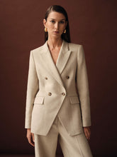 Reiss | Linen-Blend Double-Breasted Suit Jacket in Neutral