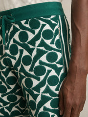 Reiss | Abstract-Pattern Towelling Shorts in Green/White