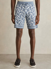 Reiss | Abstract-Pattern Towelling Shorts in Soft Blue/White