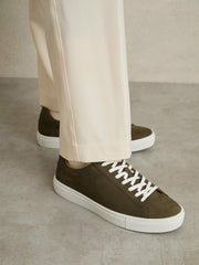 Reiss | Nubuck-Leather Low-Top Trainers in Olive Green