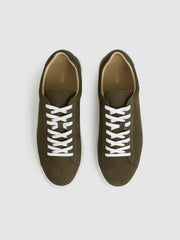 Reiss | Nubuck-Leather Low-Top Trainers in Olive Green