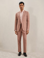 Reiss | Single-Breasted Linen Suit Blazer Slim Fit in Rose Pink