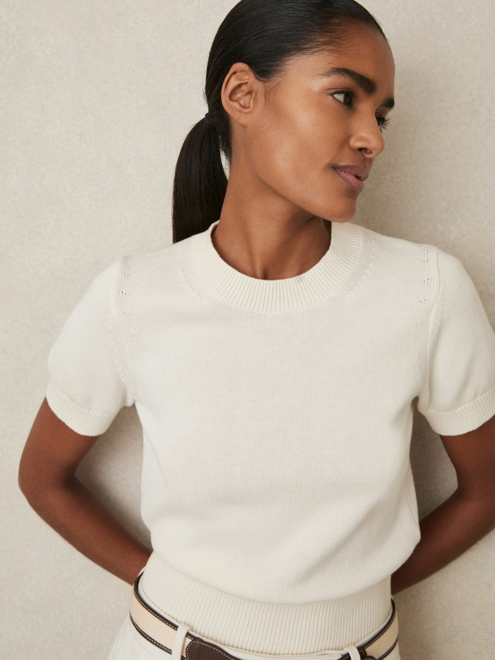 Reiss | Cotton And Wool Crew-Neck Top in Ivory