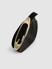 Reiss | Leather Oval-Buckle Belt in Black