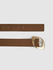Reiss | Leather Curved-Edge Buckle Belt in Taupe