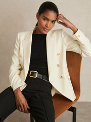Reiss | Petite Tailored Fit Textured Double Breasted Blazer in White