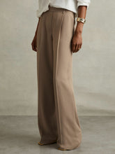 Reiss | Petite Elasticated-Waist Wide-Leg Twill Trousers in Mink Neutral