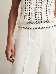 Reiss | Petite Linen Wide-Leg Whipstitch Trousers in White