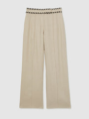 Reiss | Linen Wide-Leg Whipstitch Trousers in Neutral