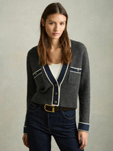 Reiss | Wool-Cashmere Tipped V-Neck Cardigan in Charcoal