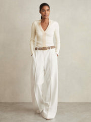 Reiss | Craft-Stitch Rib-Knit Top in Ivory