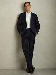 Reiss | Slim-Fit Wool-Blend Textured Tailored Trousers in Navy