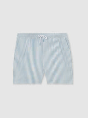 Reiss | Seersucker Stripe Swim Shorts in Soft Blue/White