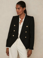 Reiss | Tailored Fit Textured Double Breasted Blazer in Black