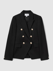 Reiss | Tailored Fit Textured Double Breasted Blazer in Black