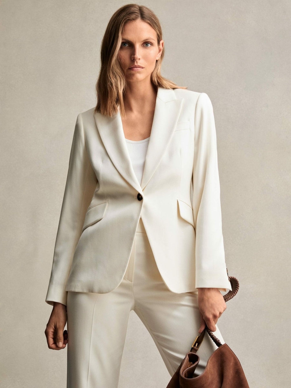 Reiss | Petite Single-Breasted Peak-Lapel Tailored Blazer in Cream