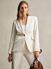 Reiss | Petite Single-Breasted Peak-Lapel Tailored Blazer in Cream
