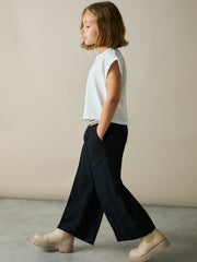 Reiss | 13-14 yrs Stripe-Waistband Wide-Leg Trousers in Navy