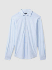 Reiss | Cotton-Blend Cutaway-Collar Striped Shirt in Blue Stripe