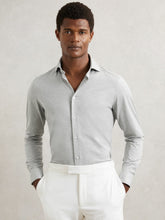 Reiss | Cotton-Blend Jersey Cutaway-Collar Shirt in Grey Melange