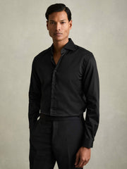 Reiss | Regular Fit Slim-Fit Cotton Double-Cuff Shirt in Black