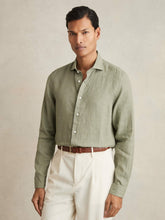 Reiss | Linen Button-Through Shirt in Thyme Green