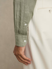 Reiss | Linen Button-Through Shirt in Thyme Green