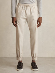 Reiss | Drawstring Technical Cuffed Trousers in Stone